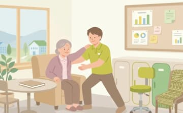男性介護職の働き方とキャリアを表すイラスト