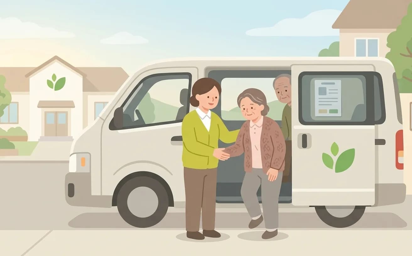 デイサービスの仕事内容と日勤の働き方を表すイラスト