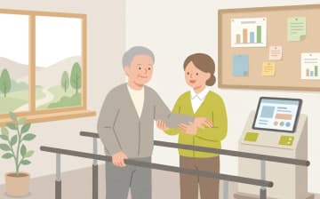 機能訓練指導員になれる資格と仕事を表すイラスト