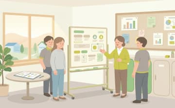 申し送り・会議で見る介護職場の雰囲気｜情報共有の文化から職場を見極めるを表すイラスト