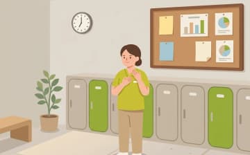 介護職ではじめて夜勤に入る前の確認ポイント｜業務・体制・お金・体調の4視点を表すイラスト
