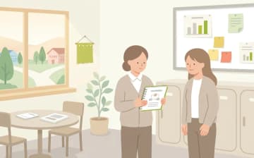 介護職の専門職型と管理職型のキャリア比較｜自分の進み方を選ぶ判断軸を表すイラスト