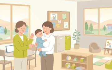 託児所つき介護求人の探し方を表すイラスト