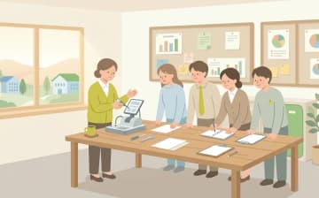研修制度がある介護職場の見極め方｜「研修充実」の記載を実態で確かめる方法を表すイラスト
