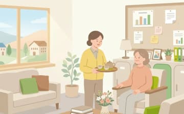 有料老人ホームの仕事内容と特徴を表すイラスト