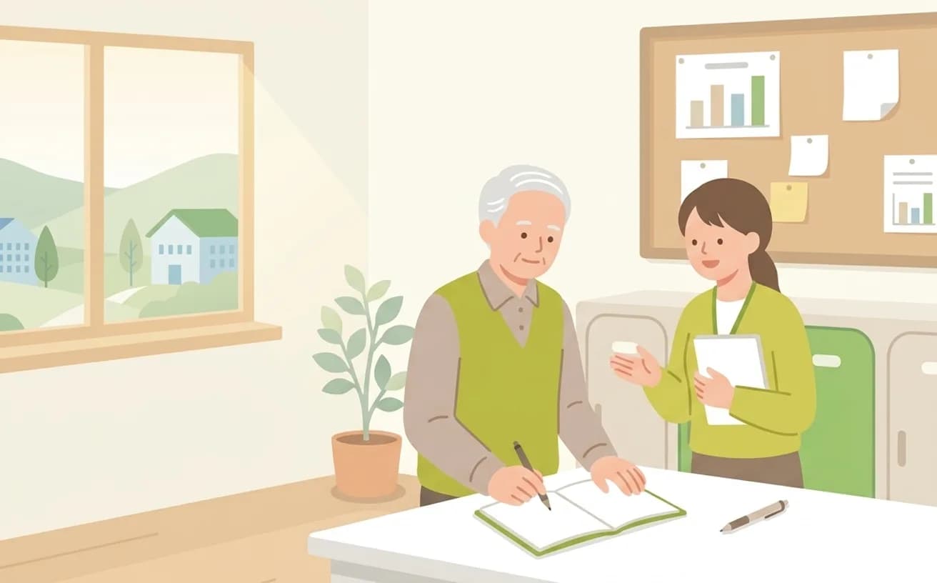 50代60代から始める介護の仕事を表すイラスト