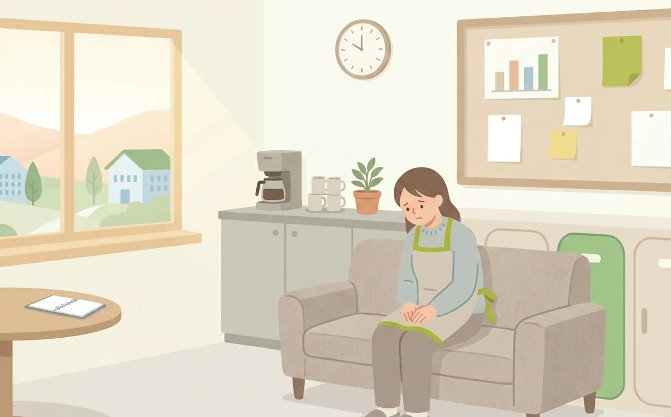 介護職の燃え尽き感と向き合う方法｜気力が落ちたときの回復の道筋を表すイラスト