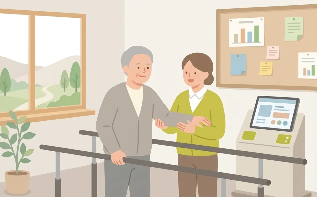 機能訓練指導員になれる資格と仕事を表すイラスト