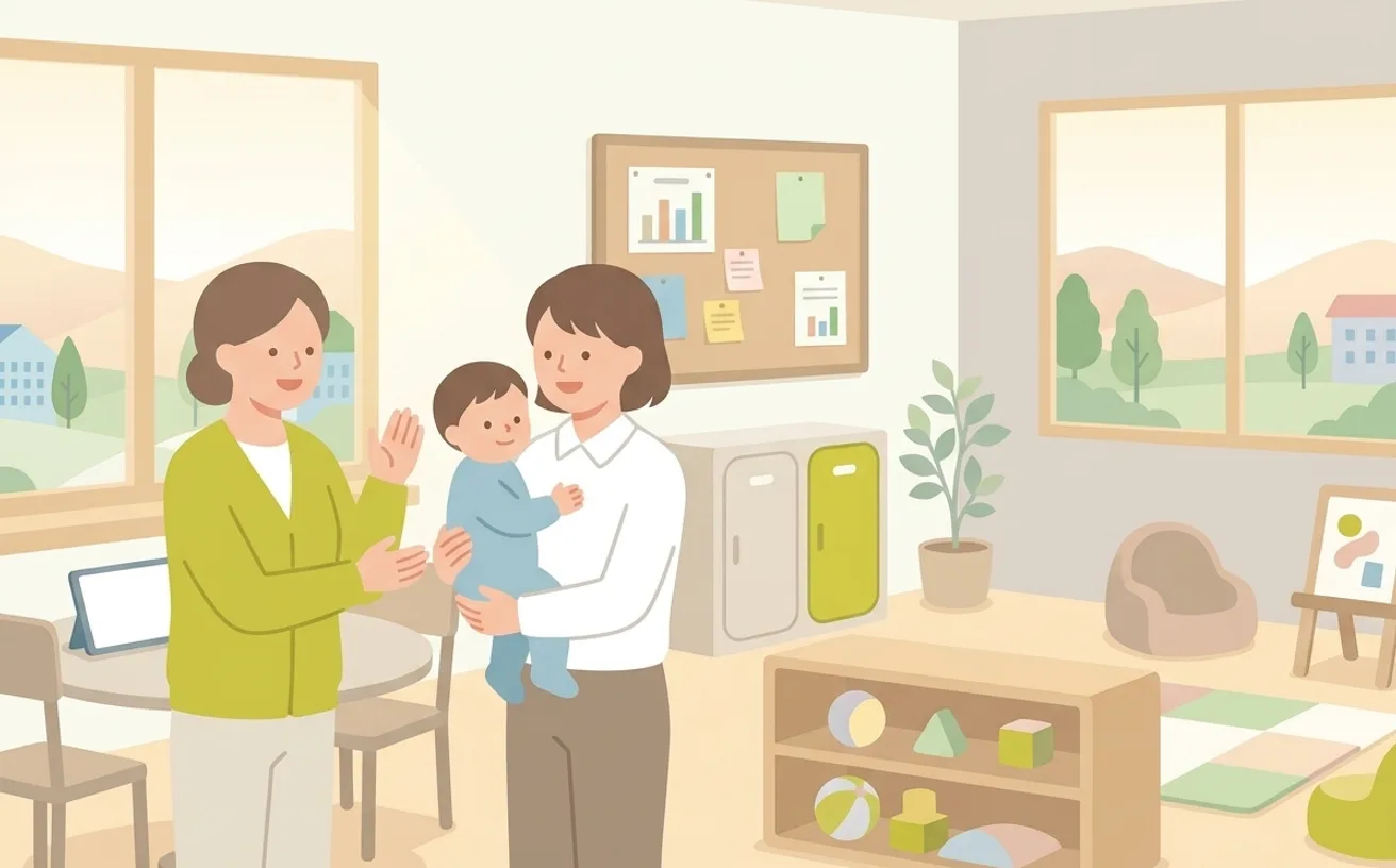 託児所つき介護求人の探し方を表すイラスト