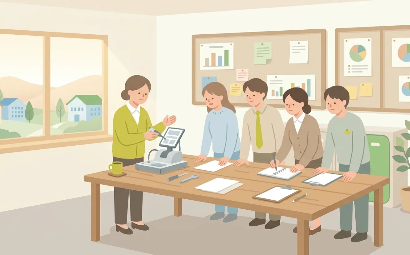 研修制度がある介護職場の見極め方｜「研修充実」の記載を実態で確かめる方法を表すイラスト