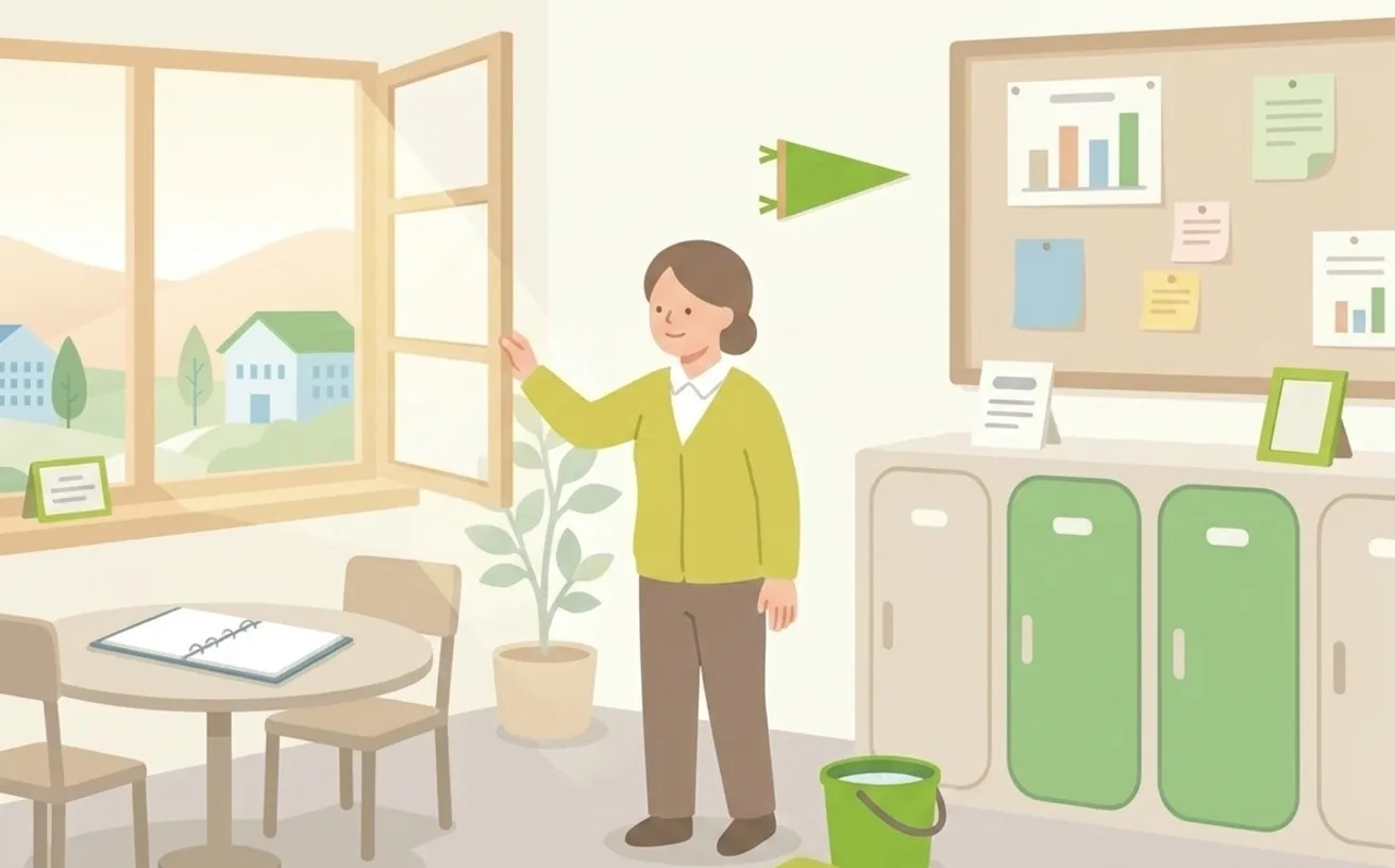 介護職で「夜勤なし・昼間だけ」の求人を見つけるポイントを表すイラスト